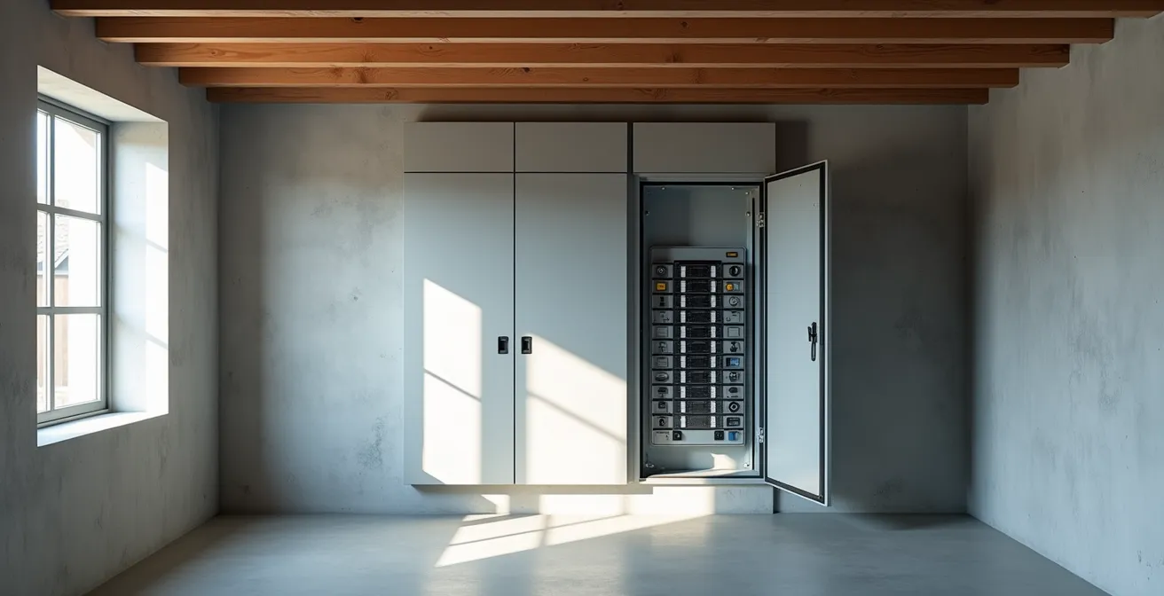 Panneau électrique dans un local technique de bâtiment institutionnel
